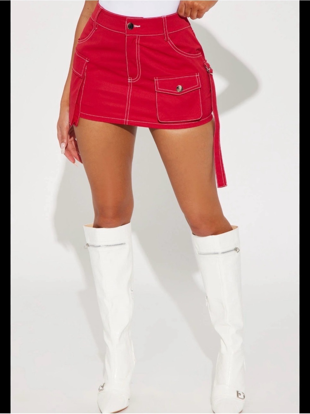 Red Mini Skirt with Patch Pockets